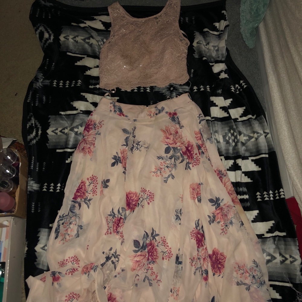 Two piece floral prom dress